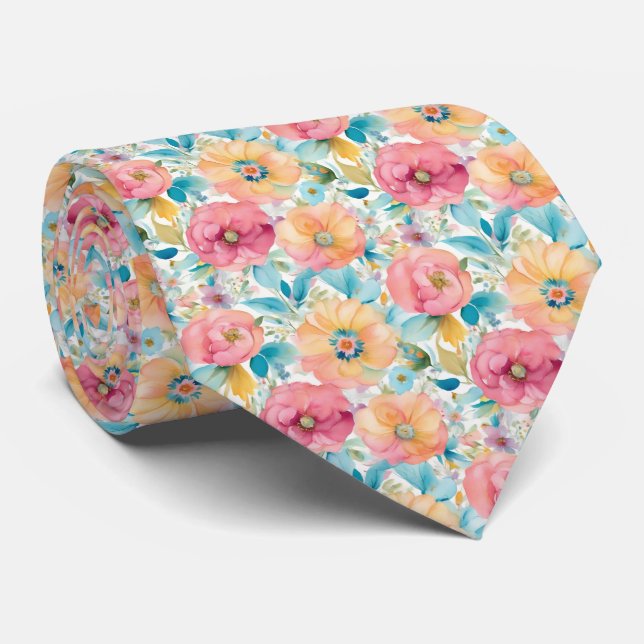 Floral Pattern Neck Tie Krawatte (Gerollt)