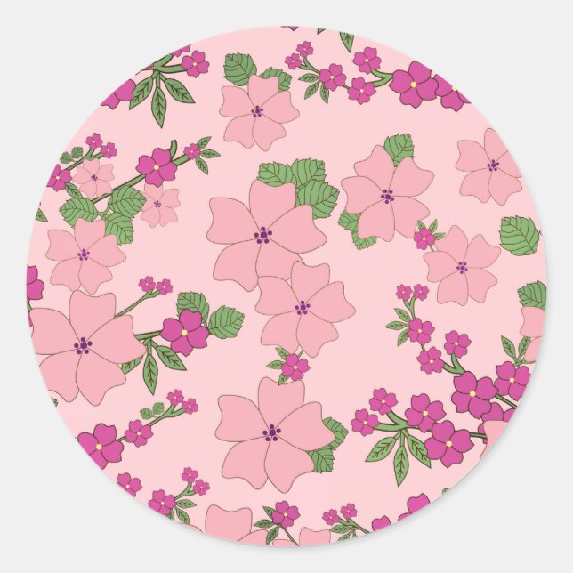 Floral pattern, pastel violet and purple, runder aufkleber (Vorderseite)