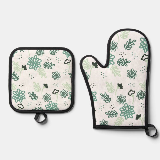 Floral Pattern Potholder Set Quilted Oven Mitt (Vorderseite)