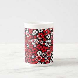Floral Pattern Red and White  Prozellantasse