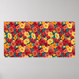 Floral pattern seamless retro. Anemones Poster