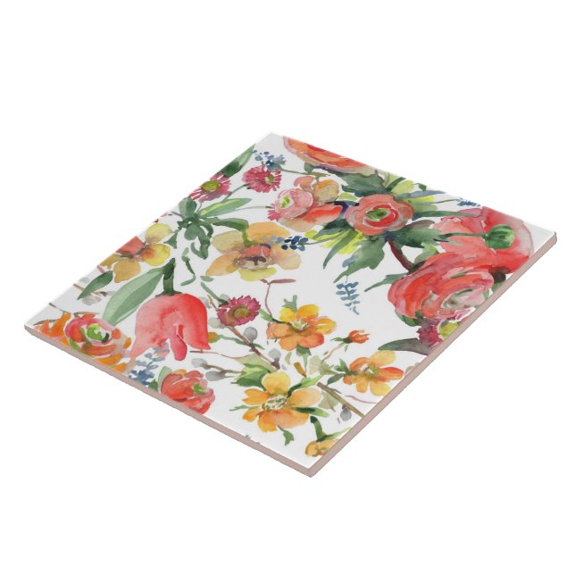 Floral Pattern Wildflowers Yellow Pink Green White Fliese (Seite)