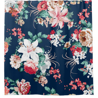Floral pattern with roses and small flowers with v duschvorhang