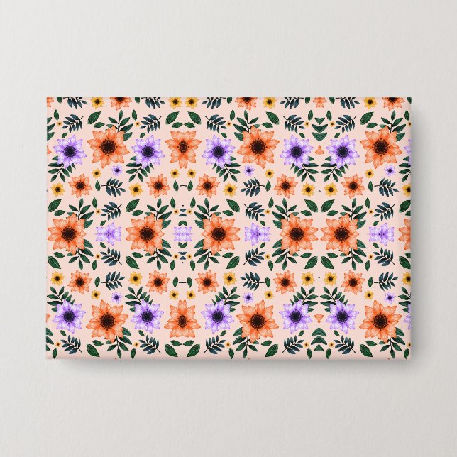 Floral-patterned envelope with vibrant orange  button (Vorderseite)