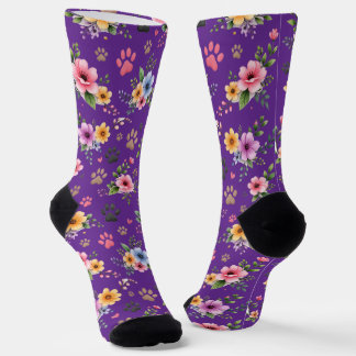 Floral & Paw Print Pattern Socks – Cute Pastel Pet Socken