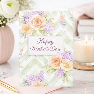Floral Peach Lavender Sage Happy Mother's Day Card Karte