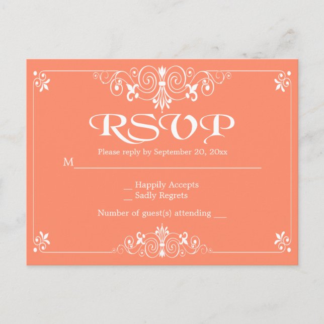 Floral Peach Orange UAWG Wedding Party Response Einladungspostkarte (Vorderseite)