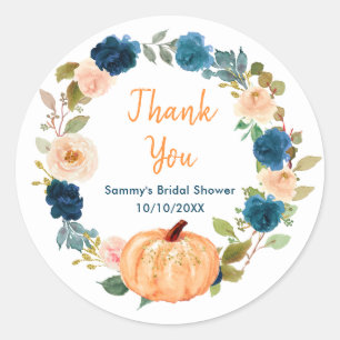 Floral Peach Pumpkin Brautparty Vielen Dank Runder Aufkleber