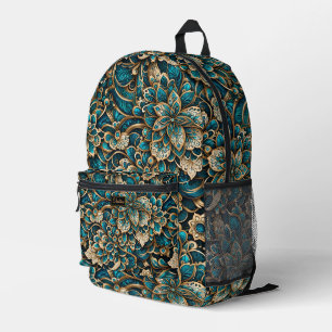 Floral Peacock Blue Mandala Bedruckter Rucksack
