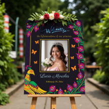 Floral Peacock Folk Art Quinceanera Affiche de bie