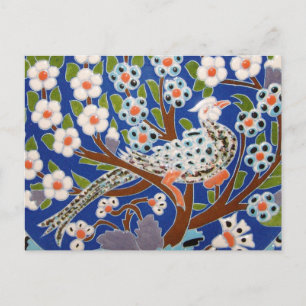 Floral Peacock Tile Art Postkarte