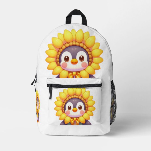 Floral Penguin Delight Bedruckter Rucksack (Vorderseite)