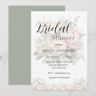 Floral Peonies Green Bridal Douche Invitation