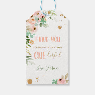 Floral Peonies Pink Little Miss Onederful Birthday Geschenkanhänger