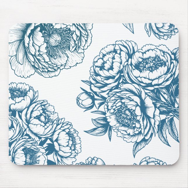 Floral Peony Blue Mousepad (Vorne)