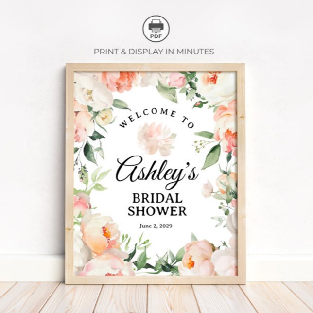 Floral Peony Bridal Shower Welcome Sign Poster (Von Creator hochgeladen)