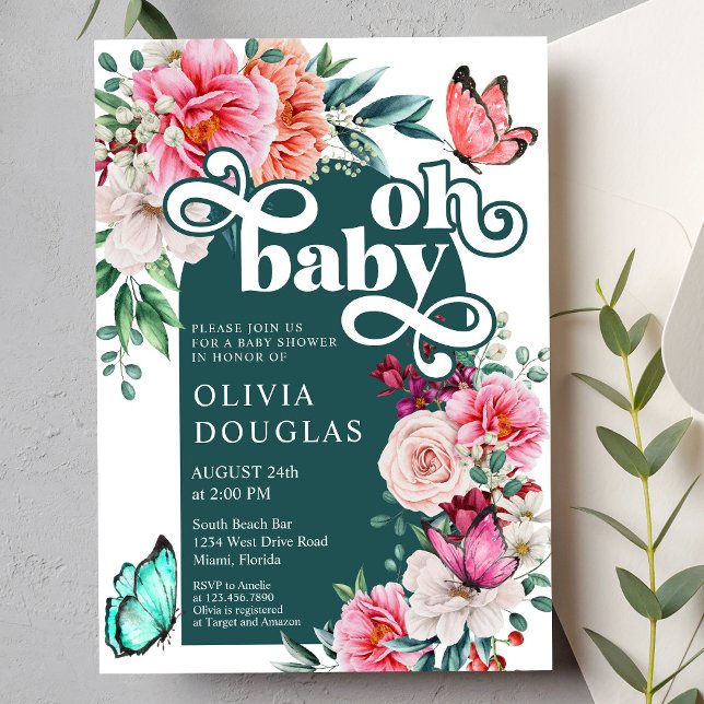 Floral Peony Butterfly Baby Girl Dusche Einladung (Von Creator hochgeladen)