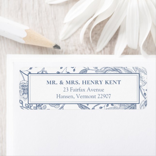 Floral Periwinkle Elegant Wedding Return Address (Insitu)