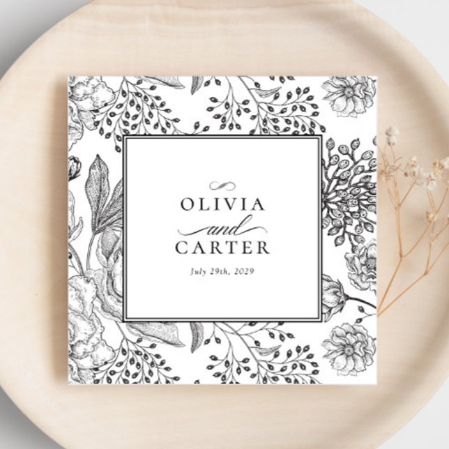 Floral Periwinkle Elegante Black Wedding Serviette (Von Creator hochgeladen)