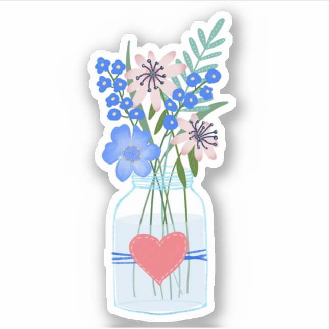 Floral Periwinkle Masons Jar Sticker (Vorderseite)