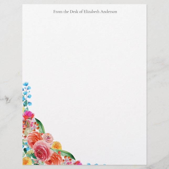 Floral Personal Business Pink Red Blue Y Briefbogen (Vorderseite)