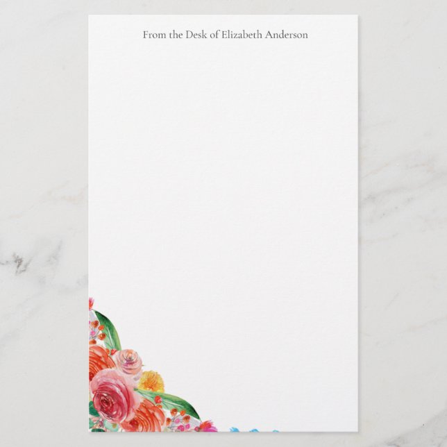 Floral Personal Business Pink Red Blue Y Briefpapier (Vorderseite)