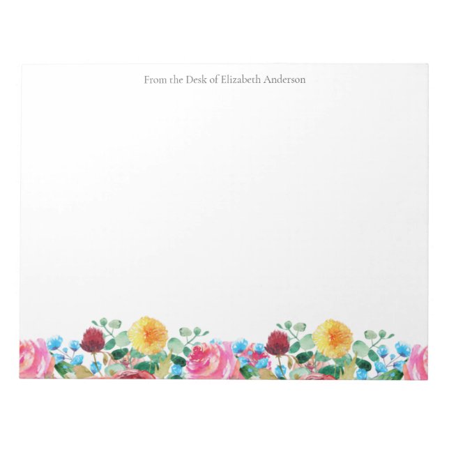 Floral Personal Business Pink Red Blue Y Notizblock (Vorderseite)
