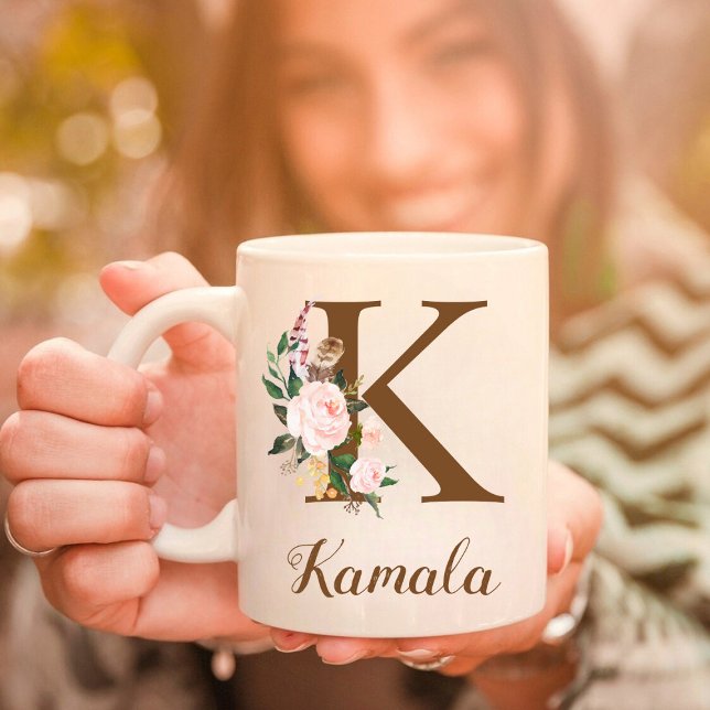Floral Personalisiert Bridesmaid Letter K Gift Kaffeetasse (Von Creator hochgeladen)