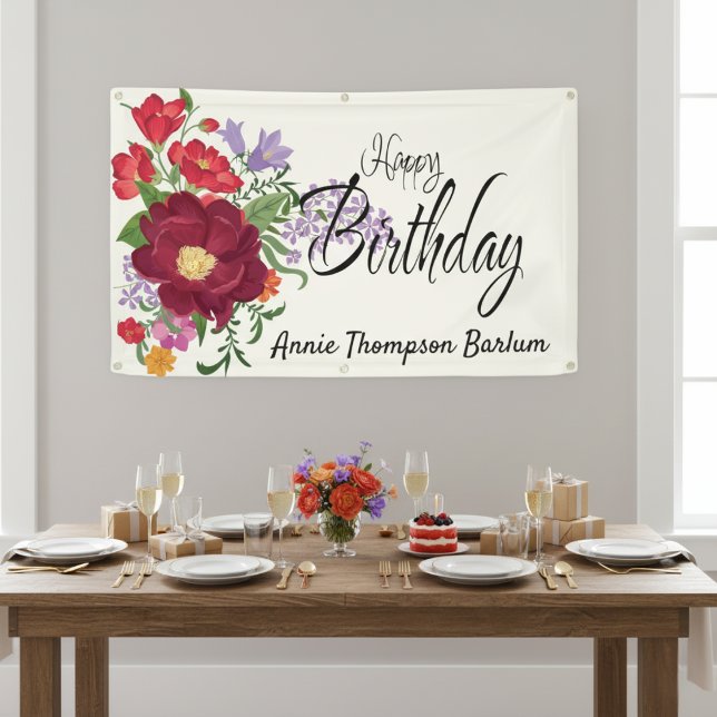 Floral Personalisiert Happy Birthday Banner (Floral Personalized Happy Birthday Banner)