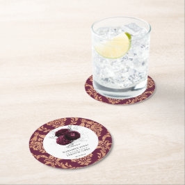 Floral Personalisiert Wedding Burgundy Napkins Pap Runder Pappuntersetzer