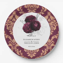 Floral Personalisiert Wedding Burgundy Napkins Pappteller