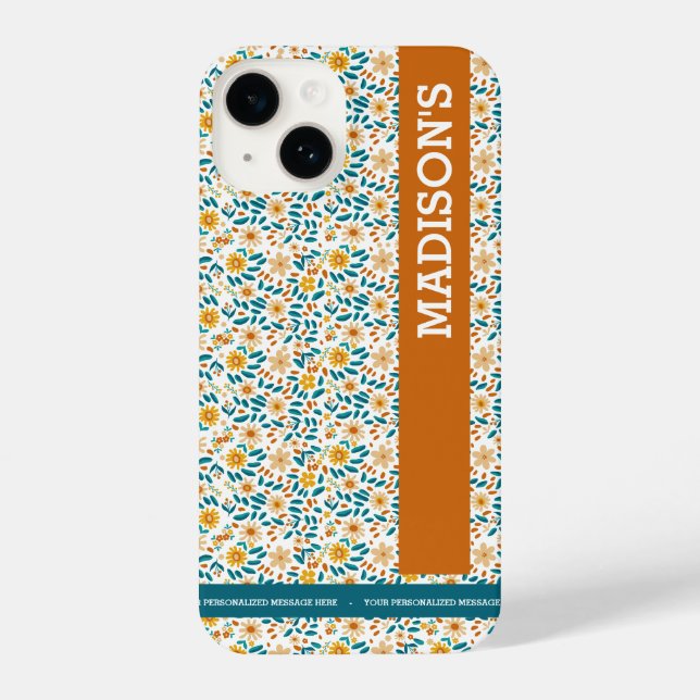 Floral Personalisiertes Monogramm und Name iPhone 14 Hülle (Rückseite)