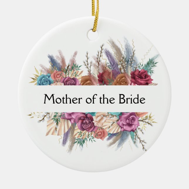 Floral Personalisiertes trendy Wedding Brautparty Keramik Ornament (Vorne)