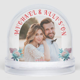 Floral Personalized 2 Photo Wedding Keepsake Schneekugeln