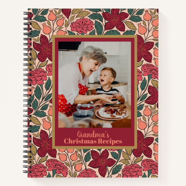 Floral Personnalisé Photo recettes de Noël livre (Devant)