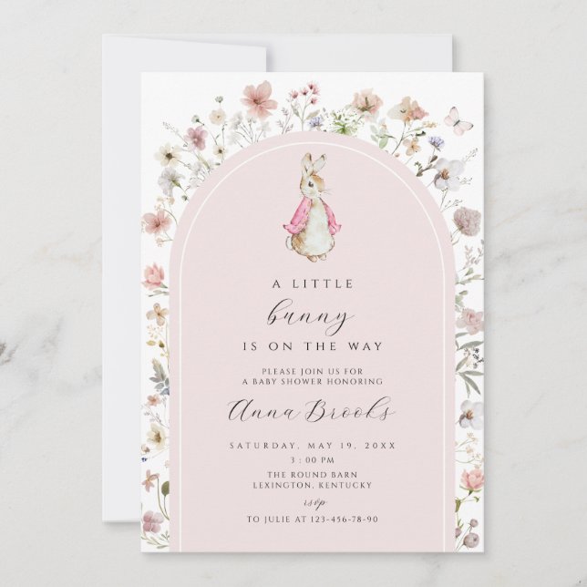 Floral peter lapin fille Baby shower Invitation (Devant)