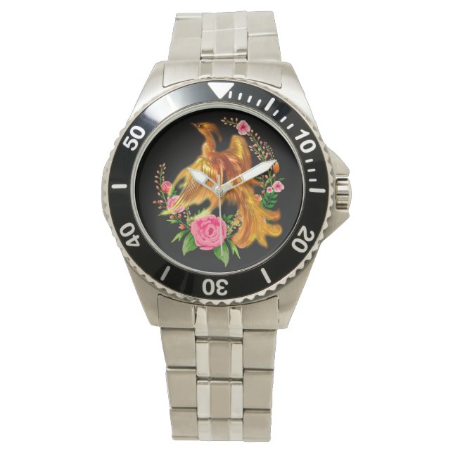 Floral Phoenix steigt aus der fantasievollen Asche Armbanduhr (Vorderseite)