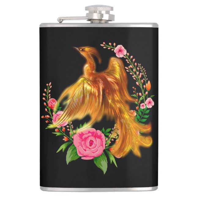 Floral Phoenix steigt aus der fantasievollen Asche Flachmann (Vorderseite)