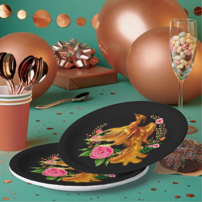 Floral Phoenix steigt aus der fantasievollen Asche Pappteller (Multi)