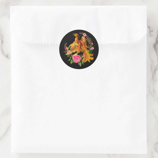 Floral Phoenix steigt aus der fantasievollen Asche Runder Aufkleber (Tasche)