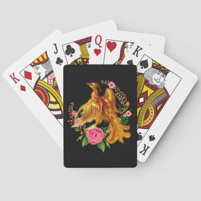 Floral Phoenix steigt aus der fantasievollen Asche Spielkarten (Rückseite)