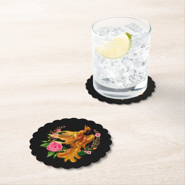 Floral Phoenix steigt aus der fantasievollen Asche Untersetzer (Vor Ort)