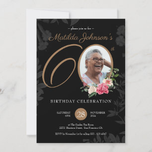 Floral Photo 60th Birthday Invitation