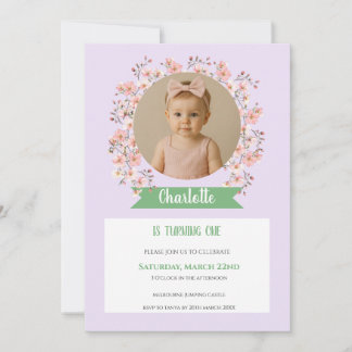 Floral Photo Birthday Invitation for Girl Einladung