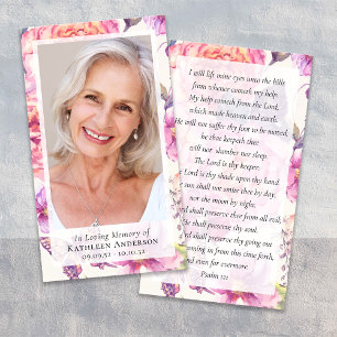 Floral Photo Funeral Carte de prière commémorative