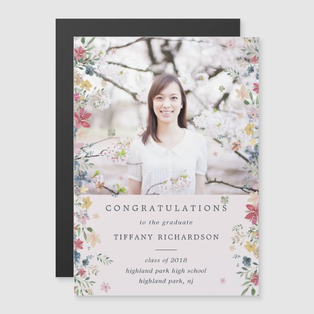 Floral Photo Graduation Faire-part (Devant / Derrière)