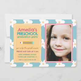  Floral Photo Preschool Graduation Einladung