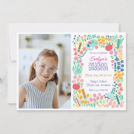 Floral Photo Preschool Graduation Invitation Einladung