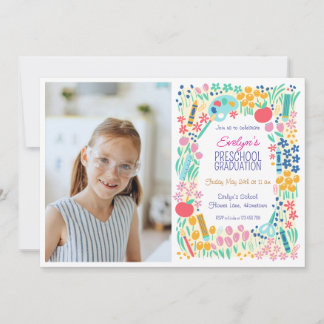 Floral Photo Preschool Graduation Invitation Einladung