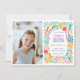 Floral Photo Preschool Graduation Invitation Einladung